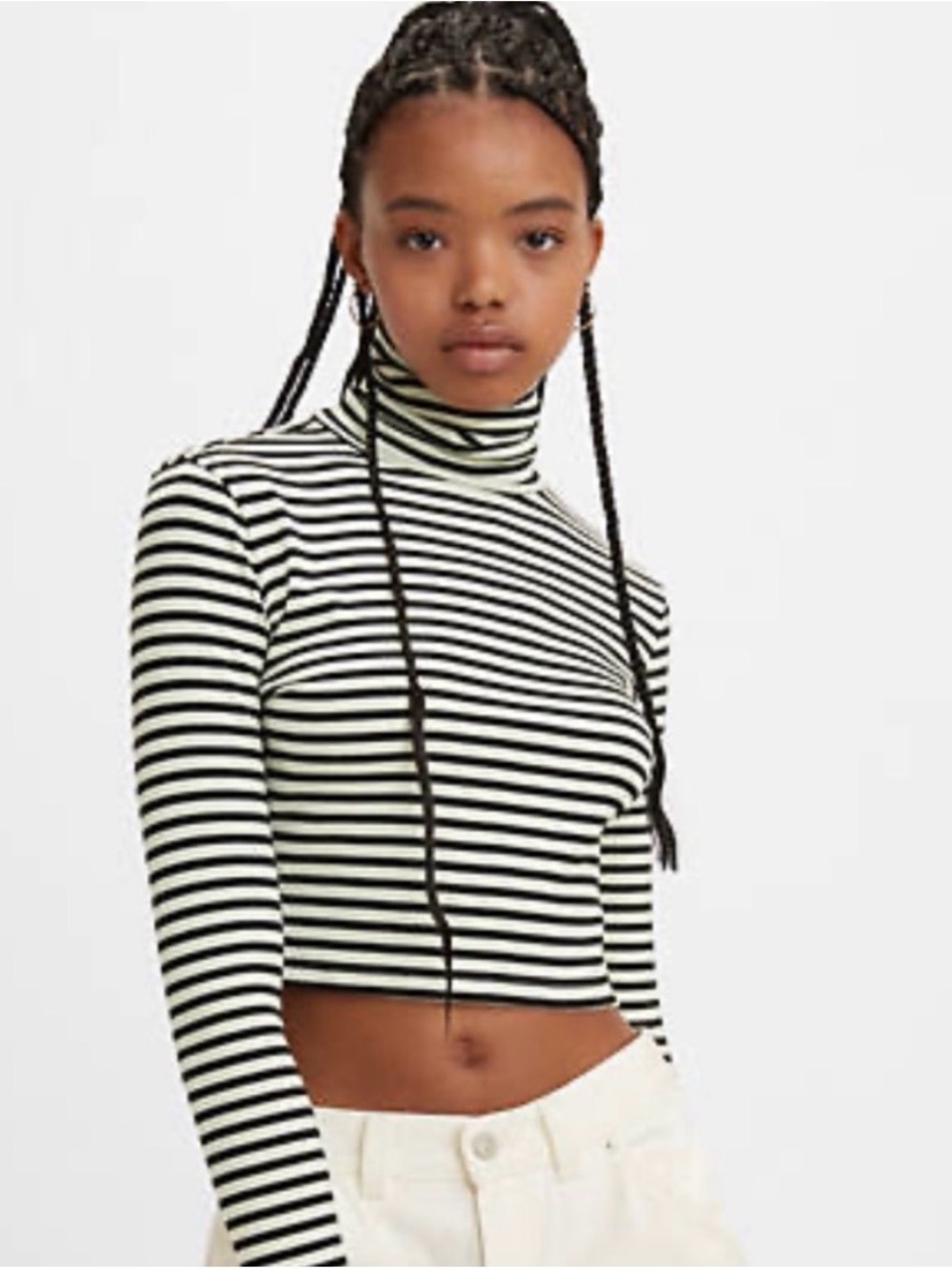 Levi’s Striped Turtleneck Crop Top in Black & White